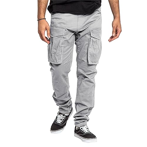 Men Cargo Pants with Pockets Solid Color Loose Drawstring Jogger Sweatpants Casual Trousers for Streetwear