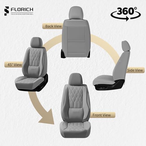 Image of FLORICH Front Seat Covers Leather Seat Covers for Car Automotive Seat Covers Waterproof Car Seat Cushion with Lumbar Support Car Seats Protectors Universal Fit for Most Cars Sedans Trucks SUV, Gray