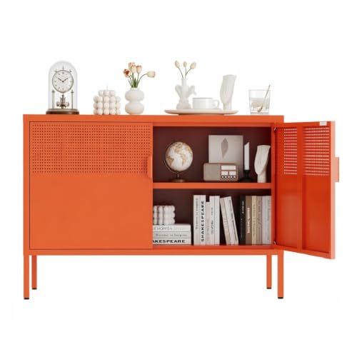 Image of Metal Storage Cabinet,2 Door TV Stand, Metal Mesh Accent Cabinet | Magnetic Door Closure,Low Storage Cabinets with Doors and Shelf for Home,Office,Living Room