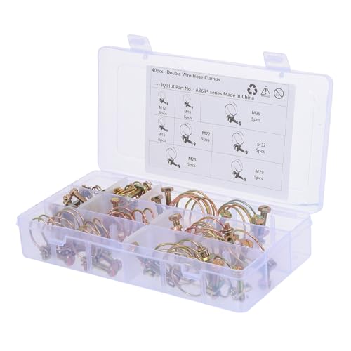 CIYODO 40 Pcs Double Wire Hose Clamp Mini Fuel Line Clamps Fuel Hose Clamp Worm Gear Clamp Adjustable Tube Clamps Lab Stirring Rods Fuel Line Clamp Assortment Stainless Hose Clamps Iron