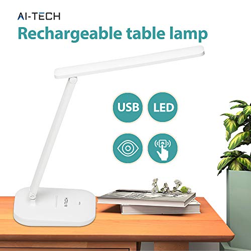 Preisvergleich Produktbild Aitech Wiederaufladbare Verstellbare 42 Led Schreibtischlampe 3 Helligkeiten Empfindliche Steuerung Touch 180° Drehbare Led Tischlampe Mit Augenpflege