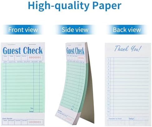 6 Pack Guest Checks Books for Servers Server Note Pads, Waiter Checkbook, Waitress Notepad for Restaurants, Paper Checks 50 Sheets/Pack, 300 Total Tickets