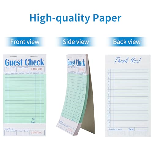 6 Pack Guest Checks Books for Servers Server Note Pads, Waiter Checkbook, Waitress Notepad for Restaurants, Paper Checks 50 Sheets/Pack, 300 Total Tickets