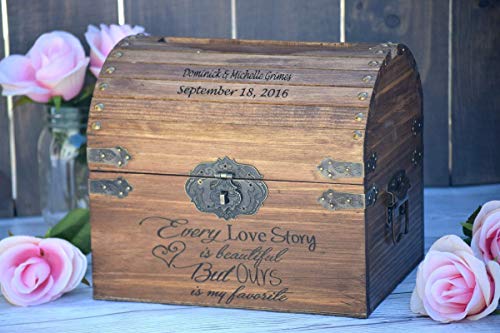 Every Love Story is Beautiful But Ours Chest is my Favorite with Names and Date on Lid Slats - Wedding Card Box - Wedding Card Holder - Rustic Wedding Decor - Keepsake Box