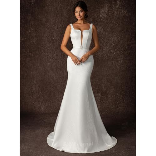 Image of Wedding Dress Elegant Royal Style for Women,Bridal Jacquard Dress for Summer Beach Garden Wedding,Simple Series Lightweight Wedding Gown,Length: 70'',Suitable for Chest:33.07'' Waist:27.56''