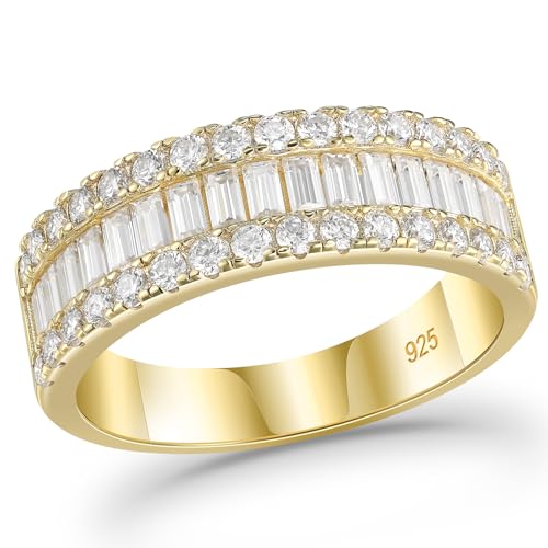 Newshe Jewellery Emerald Cut Moissanite Rings for Women 925 Sterling Silver Eternity Band Ring Promise Engagement Size 9