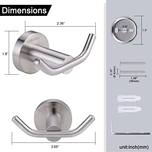 Arcora Towel Hooks, Double Robe Hooks Brushed Nickel, Heavy Duty Wall Hooks Sus 304 Stainless Steel, Coat Hooks For Bathroom Bedroom Hotel Kitchen #TOP5