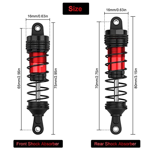 4PCS RC Oiled Shocks Absorber Set Fit for 1/12 1/14 1/16 RC Cars WLtoys 144001/124019/124018 MJX, SCY and HBX RC Buggy Off-Road Racing Upgraded Parts (Black Red) - Thumbnail 2