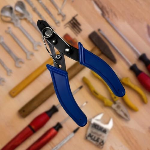Image of Wire Stripper and Cutter, Chromium-Vanadium Alloy Steel, Ergonomic Rubber Handle, Spring-Loaded Locking Mechanism, Blue and Black, 13x7 Cm