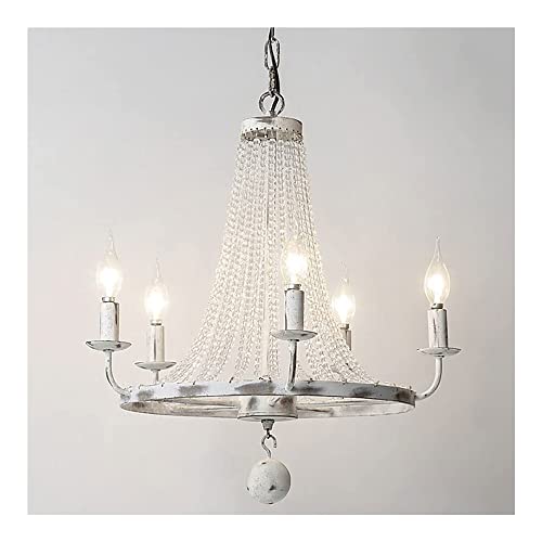 Lustre blanc en forme de roue de chariot campagnard à 5 lumières