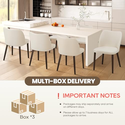 Image of Wooden Dining Chairs Set of 6, Upholstered Kitchen Dining Room Chair, Modern Fabric Farmhouse Dinner Chair for Restaurant & Cafe, Beige