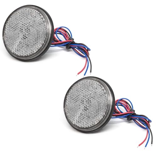 X-STYLE リフレクター バイク LED反射板 12V 24連 車用 サイドマーカーランプ ウインカー 補助ブレーキ 電飾 パーツ トラック トレーラー 丸型 汎用 クリアレンズ 2個セット(ホワイト)