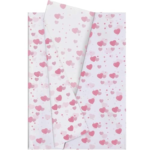 Jwssor Papel de seda de corazón, 20 hojas de papel de regalo rosa de San Valentín, 50 x 35 cm, en forma de corazón para envolver regalos para el día de la madre