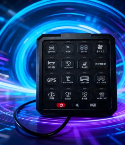 16-Gang Electronic Switch Panel, Control Panel, 12V, LED Indicators, Remote Control, Automotive Aluminum Pod Toggle Momentary Pulsed Switch Panel for Truck Offroad Car