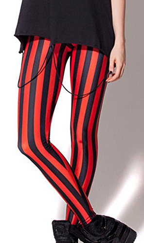 Sister Amy Women's High Waist Black/Red Contrast Color Digital Printted Ankle Elastic Tights Legging #TOP2