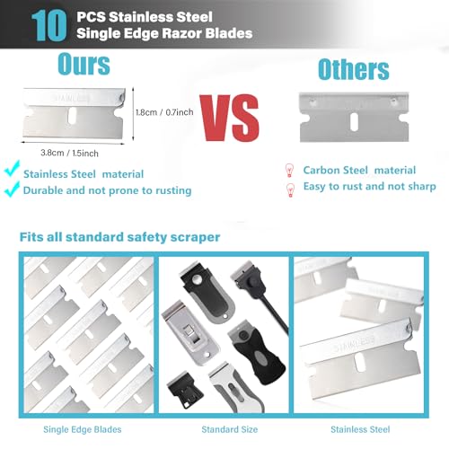 Image of Gomake Razor Blade Scraper Tool, Windows, Glass Stovetop Paint Scraper | 10PCS Stainless Steel Blades Bulit-in Blade Storage Container, Removing Paint, Adhesive, Stickers, Labels, Decal,Grease