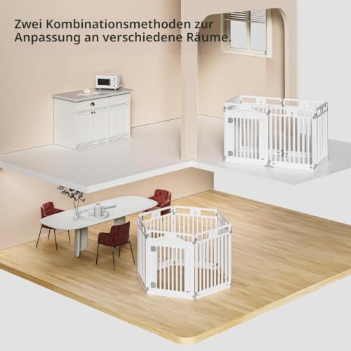 Gupamiga Welpenlaufstall, Hundelaufstall faltbar mit Tür, welpenauslauf für Wohnung, Fest und Glatt, Einfache Installation, Weiß (130x65x80cm)