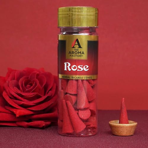 Image of The Aroma Factory Incense Dhoop Cone for Pooja, Rose (100% Herbal & 0% Charcoal) 2 Bottles x 30 Cones
