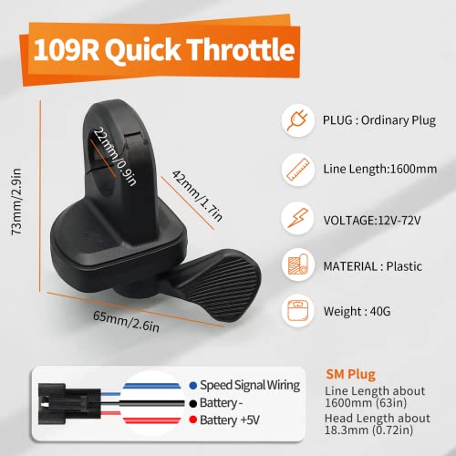 Acelerador de polegar de bicicleta para acelerador elétrico de bicicleta 24V 36V 48V 72V (plugue SM)