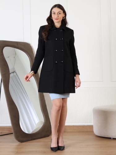 Image of CHKOKKO Women Classic Long Winter Coat Double Breasted | Knee Length Design with a Sophisticated Spread Collar and Convenient Front Pockets for All Occasions