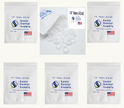500 Pack – Sonic Dental – Clear Latex Free 1/4″ Heavy 4.5 oz – Orthodontic Elastic – Braces – Small Dental Rubber Bands – USA