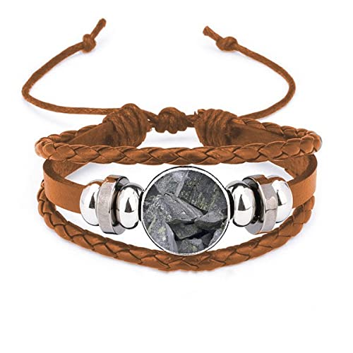 Bracelet en cuir véritable et pierres foncées craquelées au design artisanal