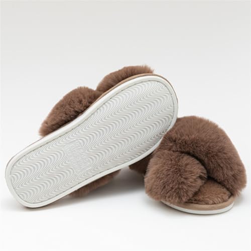 Image of Enteer Women's Slipper Memory Foam Cross Band Fuzzy Slippers Open Toe Cozy House Slippers Cozy Plush Bedroom Indoor Outdoor