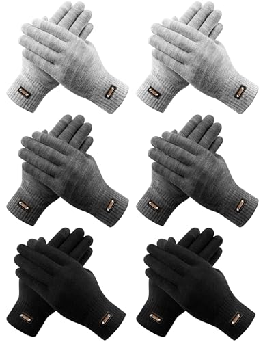 UTZTG 6 Pairs Winter Gloves Thermal Stretchable Knit Gloves Upgraded Touch Screen Warm Gloves for Men Women