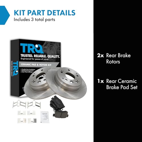 Image of TRQ Rear Brake Pad and Rotor Set Ceramic Solid Rotors | For 2003-2011 Honda Element 2004-2008 Acura TL