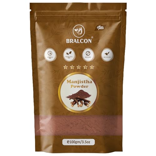 Image of BRALCON Manjistha Powder, 100g | Rubia Cordifolia | 100% Pure & Natural Skin Treatment Mask for Face, Hair Care & Skin Care | for Acne, Pigmentation & Skin Brightening