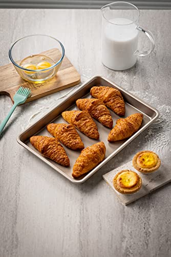 Bakestudio Baking Sheet For Oven, Cake Pan Set Of 2, Carbon Steel, Cookie Tray Set, Food Safety Nonstick,Gold (12.8 Inch) #TOP6