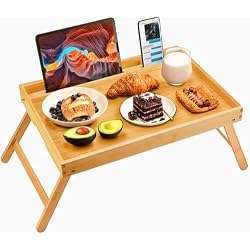 Bamboo Bed Tray Table, Large Breakfast Tray with Folding Legs, Multipurpose Serving Tray Use As Portable Laptop Snack Table, for Working, Eating, Reading by Pipishell