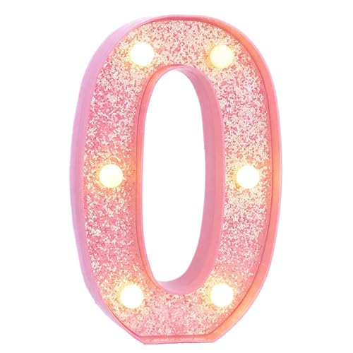 Image of Pink Light Up Marquee Numbers, Glitter LED Number Lights Signs Battery Operated for Girls Pink Birthday Party Table Decorations, 2026 Graduation Decor, 8 Inch Number 0 with Warm White Lights