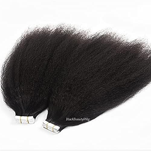 Tape in Human Hair Extension Kinky Straight Brazilian Remy Hair Tapes on Coarse Italian Yaki Skin Weft Tape Human Hair Extension 40pcs 100g (14nch 40pieces, #Natural Black)