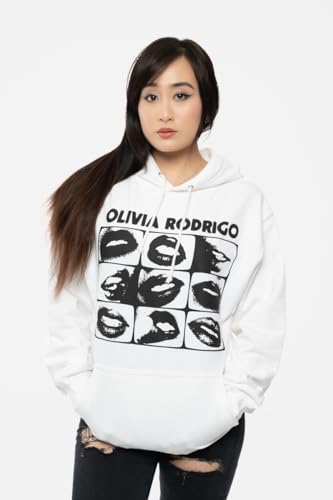 Olivia Rodrigo Sweat-Shirt à Capuche Lips Grid Gris en Coton GOTS
