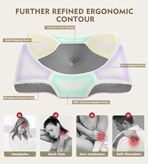 Osteo Cervical Pillow for Neck Pain Relief, Hollow Design Odorless Memory Foam Pillows with Cooling Case, Adjustable Orthopedic Bed Pillow for Sleeping, Support for Side Back Sleepers