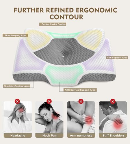 Osteo Cervical Pillow for Neck Pain Relief, Hollow Design Odorless Memory Foam Pillows with Cooling Case, Adjustable Orthopedic Bed Pillow for Sleeping, Support for Side Back Sleepers