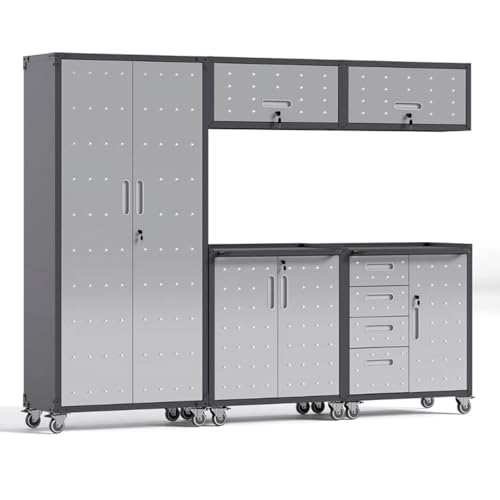 Garage Storage Cabinets Set with Wheels and Wall Units