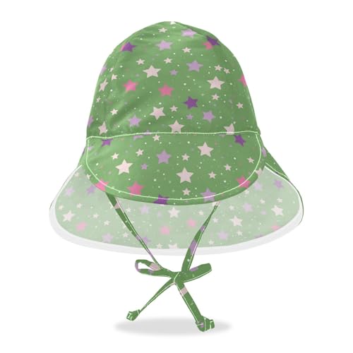 Infant Sun Hat Baby Boys' Hat Girl Sun Protection Adjustable Traveling Swim Hat Multicolored Stars Green
