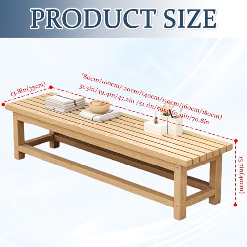 Banc bas et long en pin massif 80 cm style rustique traditionnel - 3