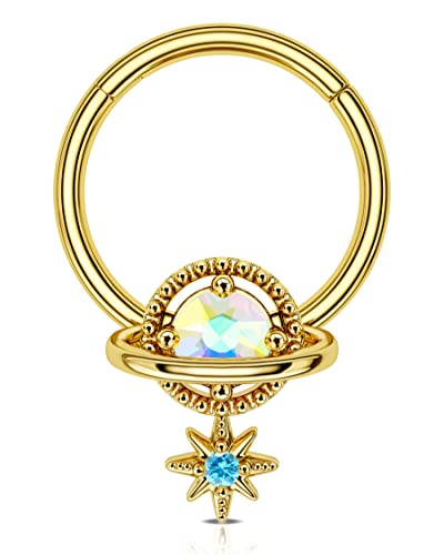 Melighting Septum Rings 16G Planet Septum Jewelry Surgical Steel Daith Piercing Jewelry Clear Cz Hinged Segment Helix Earrings Cartilage Piercing Jewelry Women #TOP1