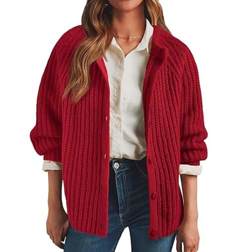 Cardigan Sweater for Women Chunky Knit Open Front Sweater Casual Button Down Jackets Loose Outwear Warm Coats