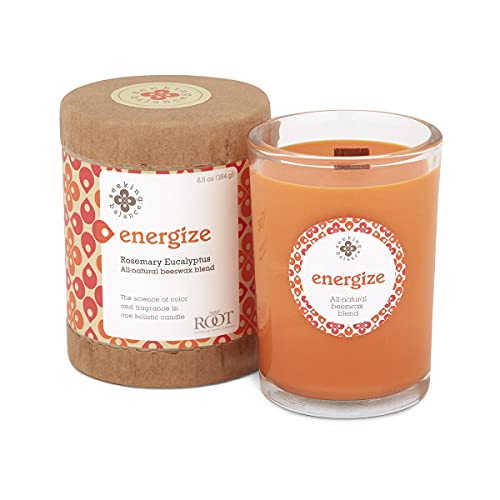 Root Candles Scented Spa Candles Seeking Balance® Handcrafted Wood Wick Aromatherapy Candle, 6.5-Ounce, Energize: Rosemary Eucalyptus
