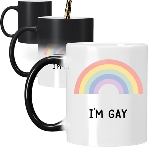 Gift Island Tasse mit Aufschrift 'I'm Gay', Regenbogen-Wärmewechsel, LGBTQ+ und Pride-Geschenk, lustiges Geschenk, Farbwechsel mit heißem Wasser, 325 ml