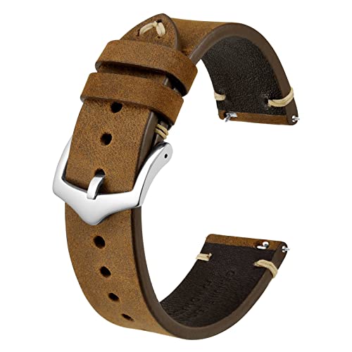 BISONSTRAP Pasek do zegarka dla mężczyzn, skórzany, z ręcznym przeszyciem, szybkie zapięcie, 18 mm, 20 mm, 22 mm, 22mm, Pasek
