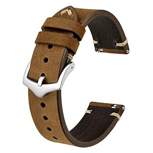BISONSTRAP Uhrenarmband für Herren, Handgefertigte Stiche Leder Armband, Schnellverschluss, 18mm 20mm 22mm