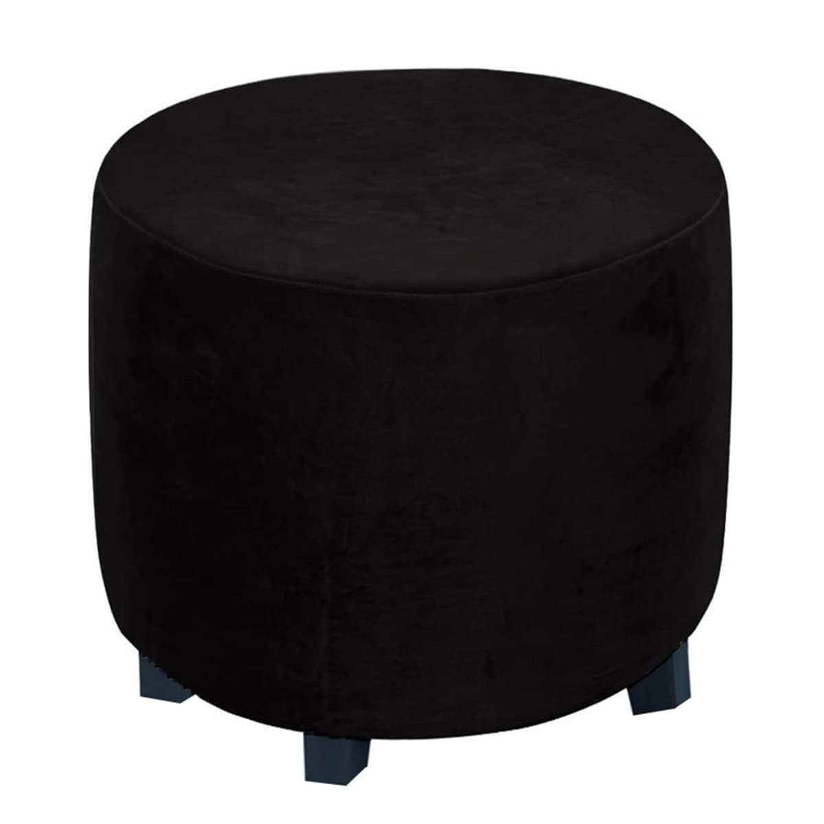 Xgangm Black 45Cm Round Velvet Ottoman Stool Cover Slipcover Stretch Velvet Round Pouffe Cover Small Footstool Protector Cover Storage Chair Slipcover Washable,