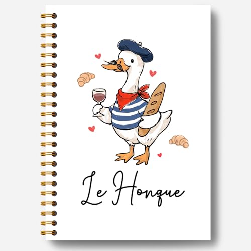 Guymn French Goose Notebook Journal, Geese Lover Gifts, French Baguette Lovers Gifts, Le Honque Funny Beret Goose Hardcover Spiral Notebook 5.5x8.3 Inch