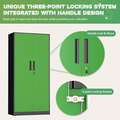 Image of INTERGREAT Metal Storage Cabinet,72 inch Steel Lockable File Cabinet with Locking Doors and Adjustable Shelves,Locking Tool Cabinets for Office,Home,Garage,Gym,School (Black Green)