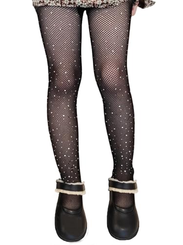SHENHE Girl's Sparkle Fishnet Tights High Waist Rhinestone Mesh Fishnet Stockings